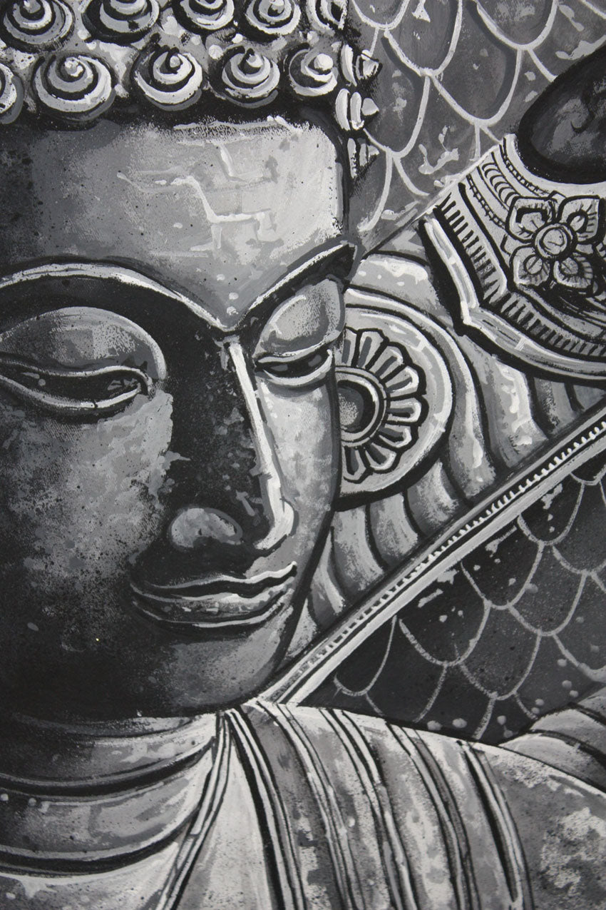 Buddha Under Naga painting, Khmer style, 110cm x 85cm. - farangshop-co