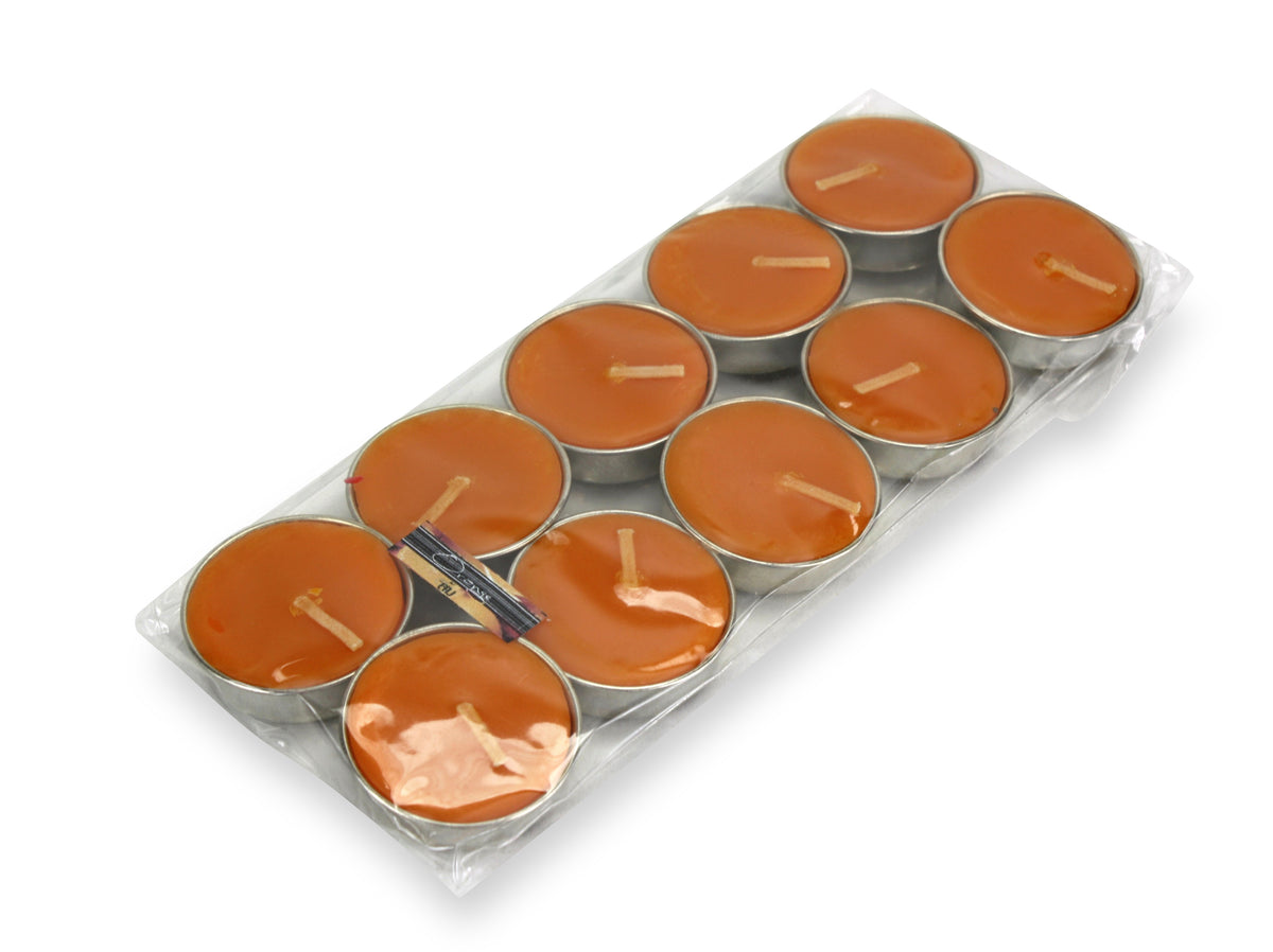Pack of 10 Buddhist votive tealights - orange colour. - farangshop-co