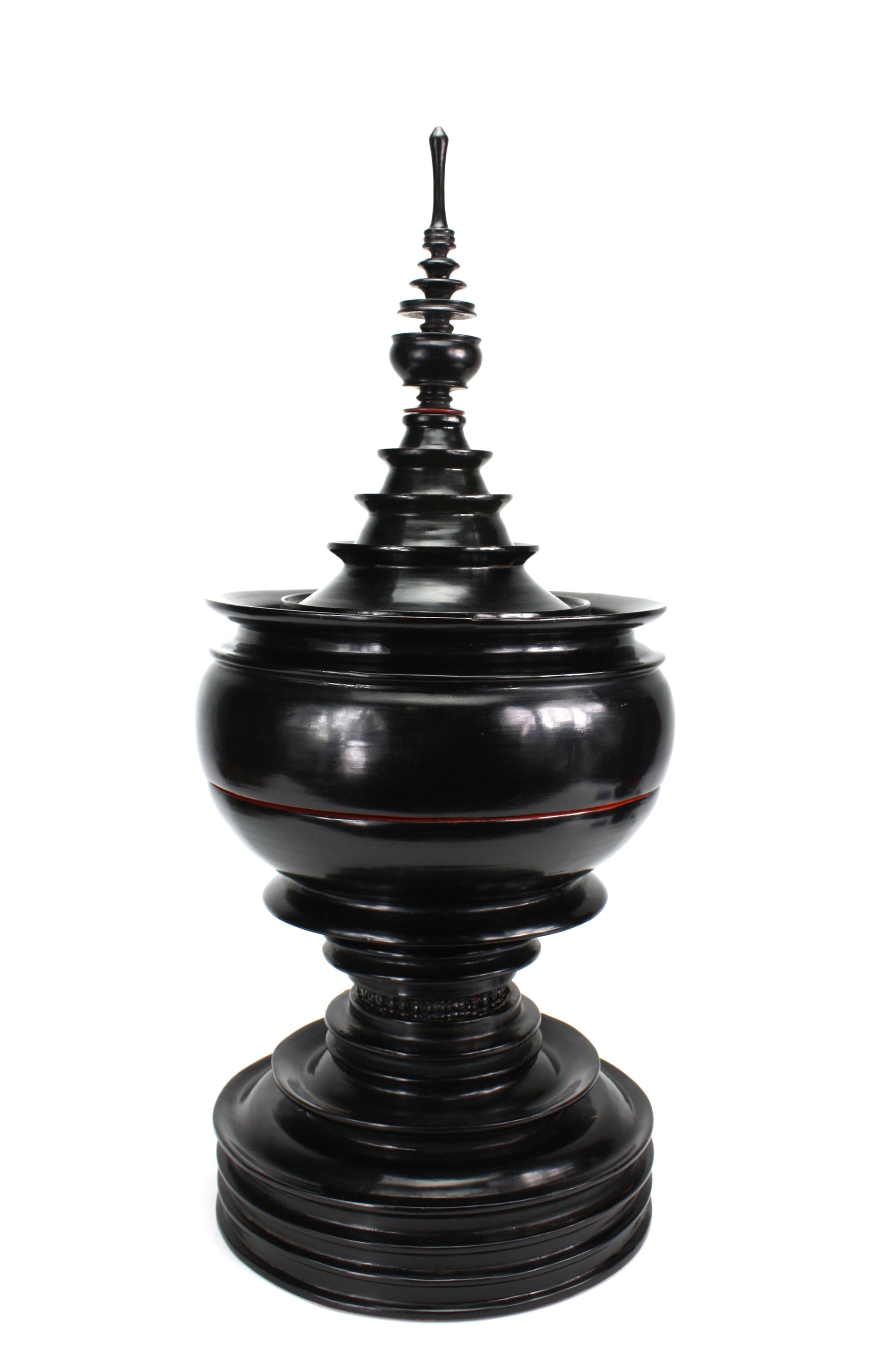 Burmese lacquerware offering vessel, known as hsun ok or soon-oke, black, 61cm high - farangshop-co