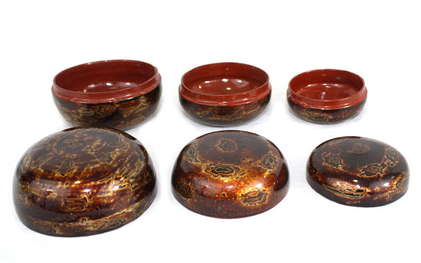 Burmese Japan Yun lacquer nested lidded bowl set - farangshop-co