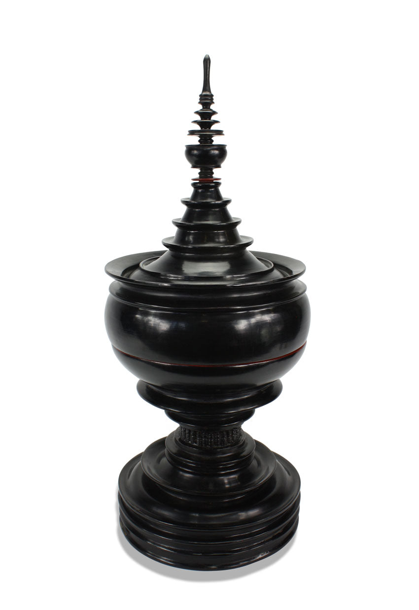 Burmese lacquerware offering vessel, known as hsun ok or soon-oke, black, 64cm high - farangshop-co