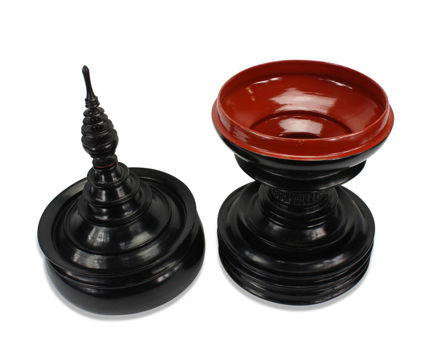 Burmese lacquerware offering vessel, known as hsun ok or soon-oke, black, 64cm high - farangshop-co