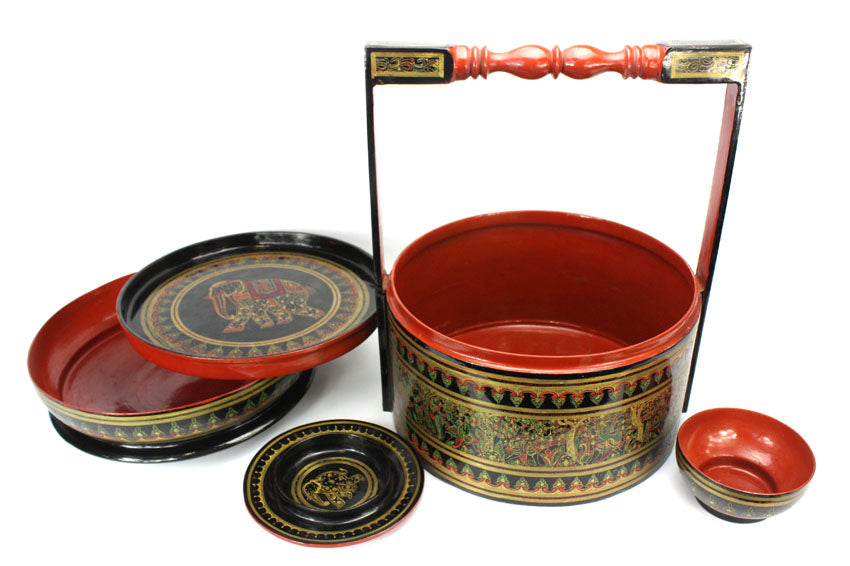 Burmese Lacquerware Food Carrier - Large Htamin-gyaing - farangshop-co