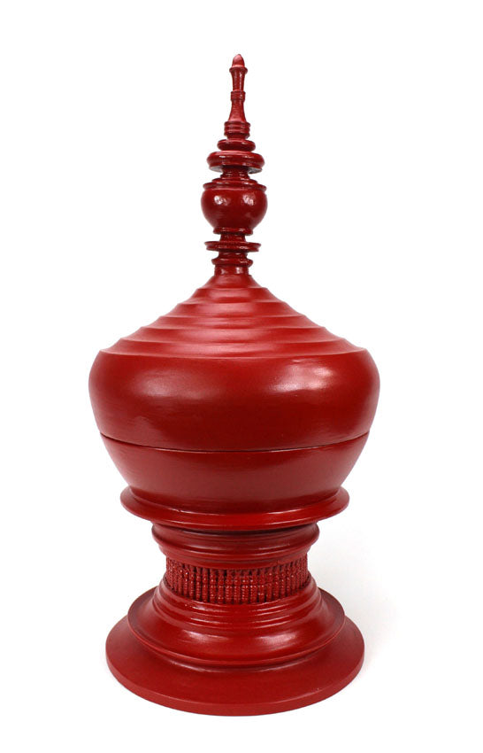 Burmese lacquerware offering vessel, known as hsun ok or soon-oke, red, 60cm high - farangshop-co