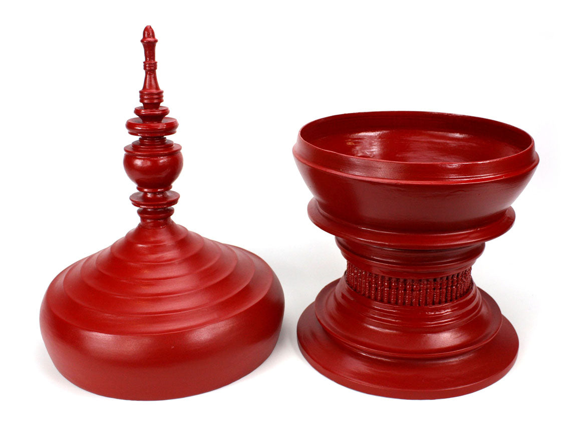 Burmese lacquerware offering vessel, known as hsun ok or soon-oke, red, 60cm high - farangshop-co
