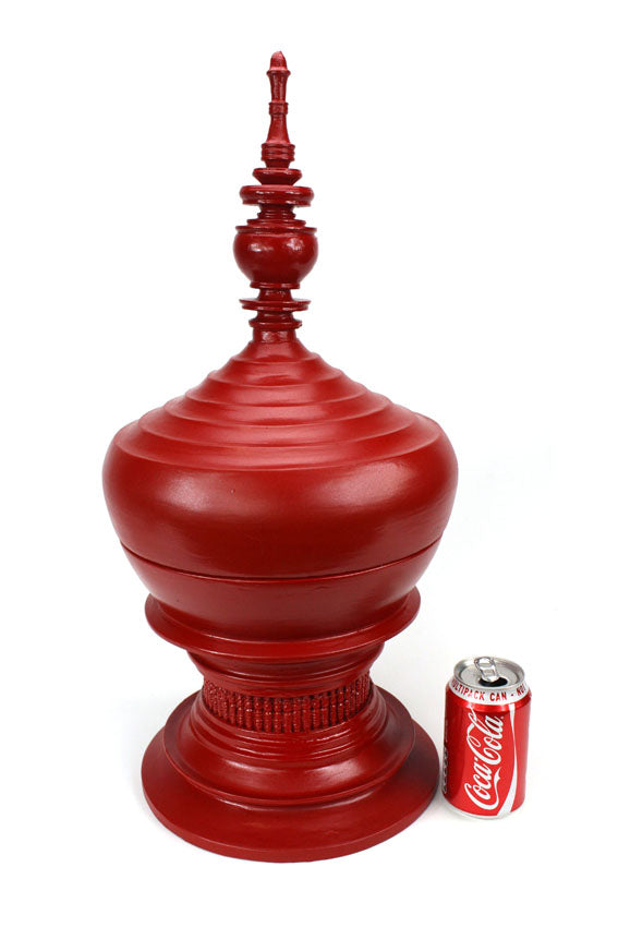 Burmese lacquerware offering vessel, known as hsun ok or soon-oke, red, 60cm high - farangshop-co