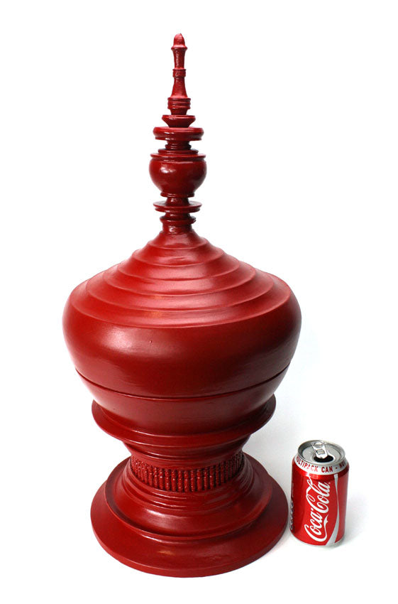 Burmese lacquerware offering vessel, known as hsun ok or soon-oke, red, 60cm high - farangshop-co