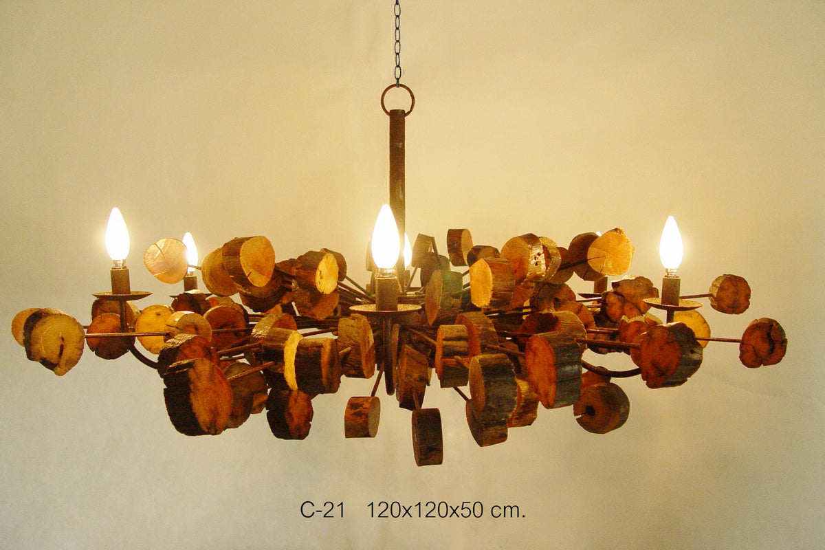 Thai lighting - Natural reclaimed wood Chandalier. XL Extra large 120cm. - farangshop-co
