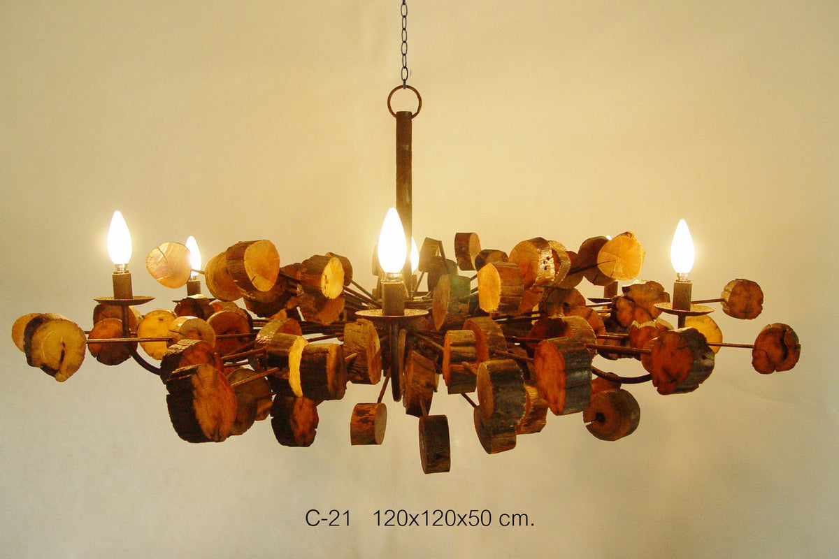 Thai lighting - Natural reclaimed wood Chandalier. XL Extra large 120cm. - farangshop-co