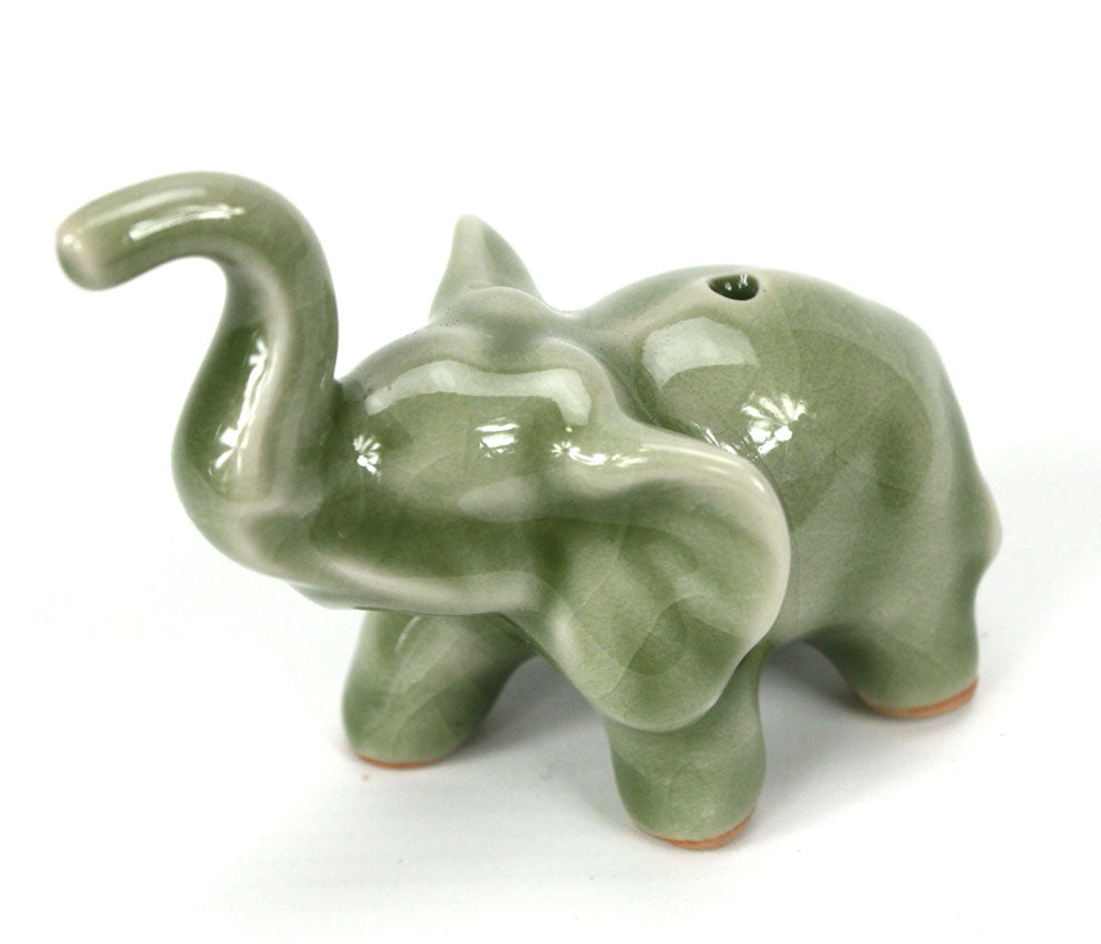 Celadon elephant incense stick holder - farangshop-co