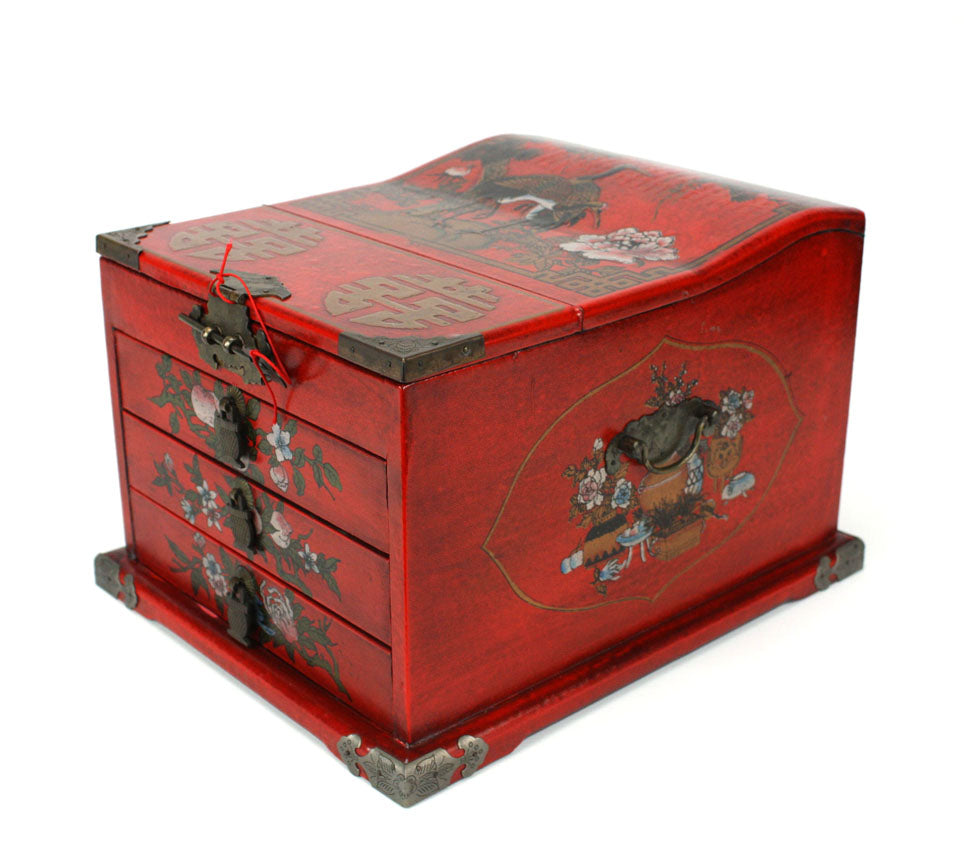Chinese mirror chest - jewellery box - 3 drawer - farangshop-co