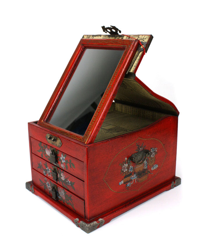 Chinese mirror chest - jewellery box - 3 drawer - farangshop-co
