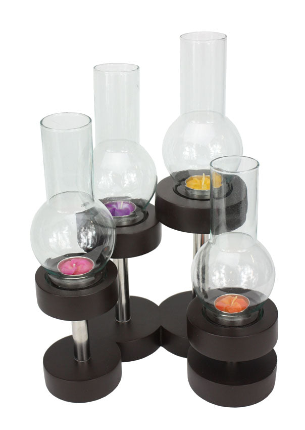 Contemporary Thai candle holder with 4 glass lanterns