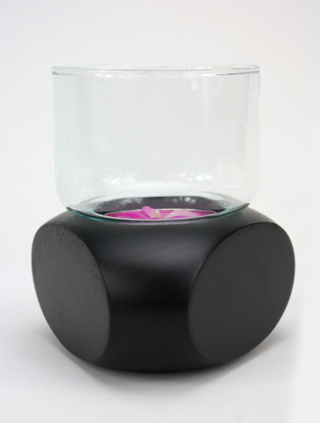 Tealight candle holder. Contemporary single glass, Thailand - farangshop-co