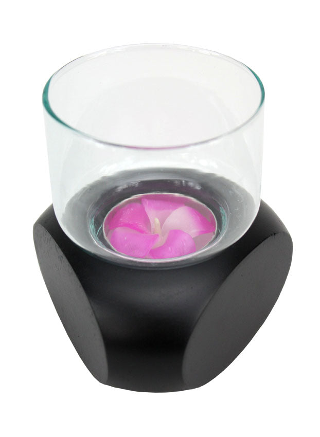 Tealight candle holder. Contemporary single glass, Thailand - farangshop-co