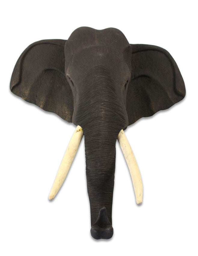 Elephant head woodcarving - wall mounting, Thai - farangshop-co