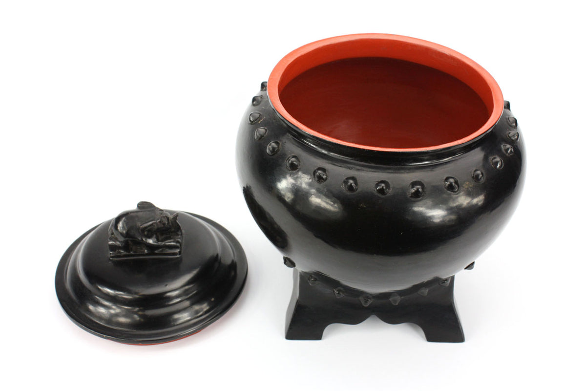 Burmese lacquerware - Traditional Black Elephant Lidded Bowl - farangshop-co