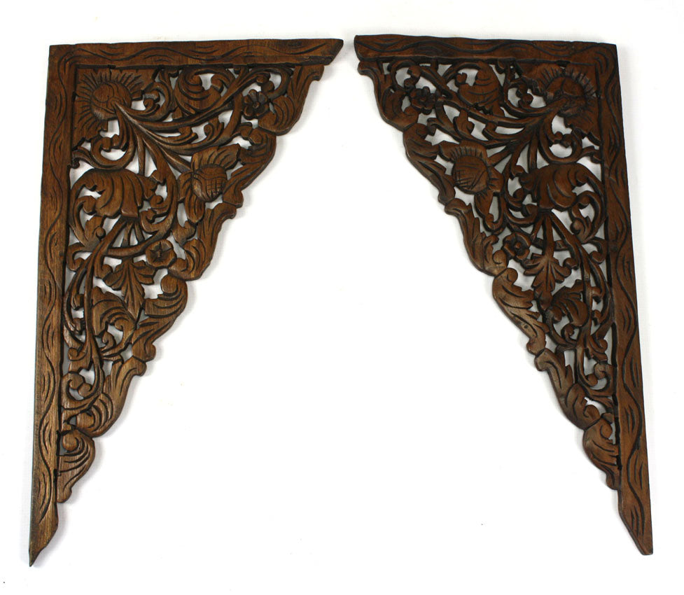 Pair of Thai Teakwood Corner Brackets - farangshop-co