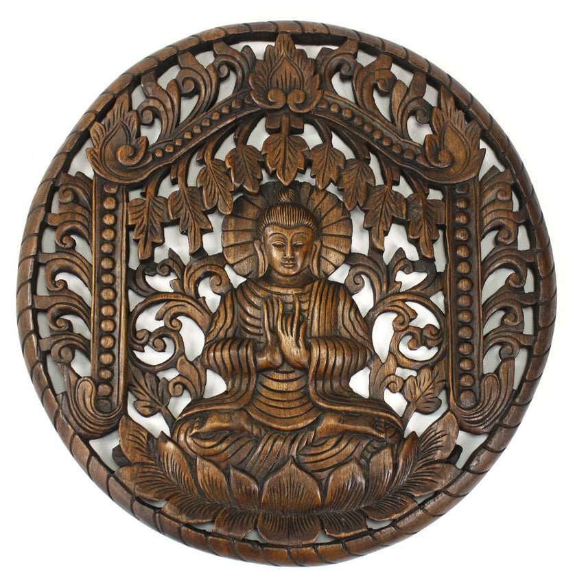 Thai Buddha woodcarving, large circular design, 60cm - farangshop-co