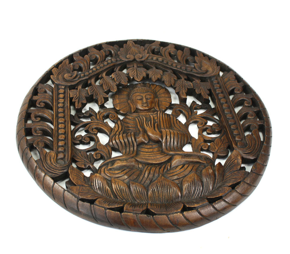 Thai Buddha woodcarving, large circular design, 60cm - farangshop-co
