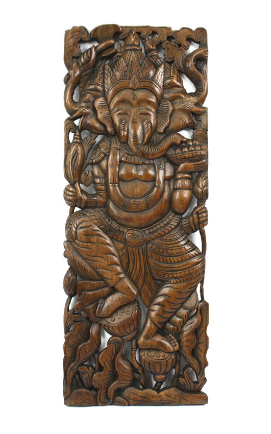 Carved teak wall panels, Ganesh design, 90cm x 35cm, GN01 - farangshop-co