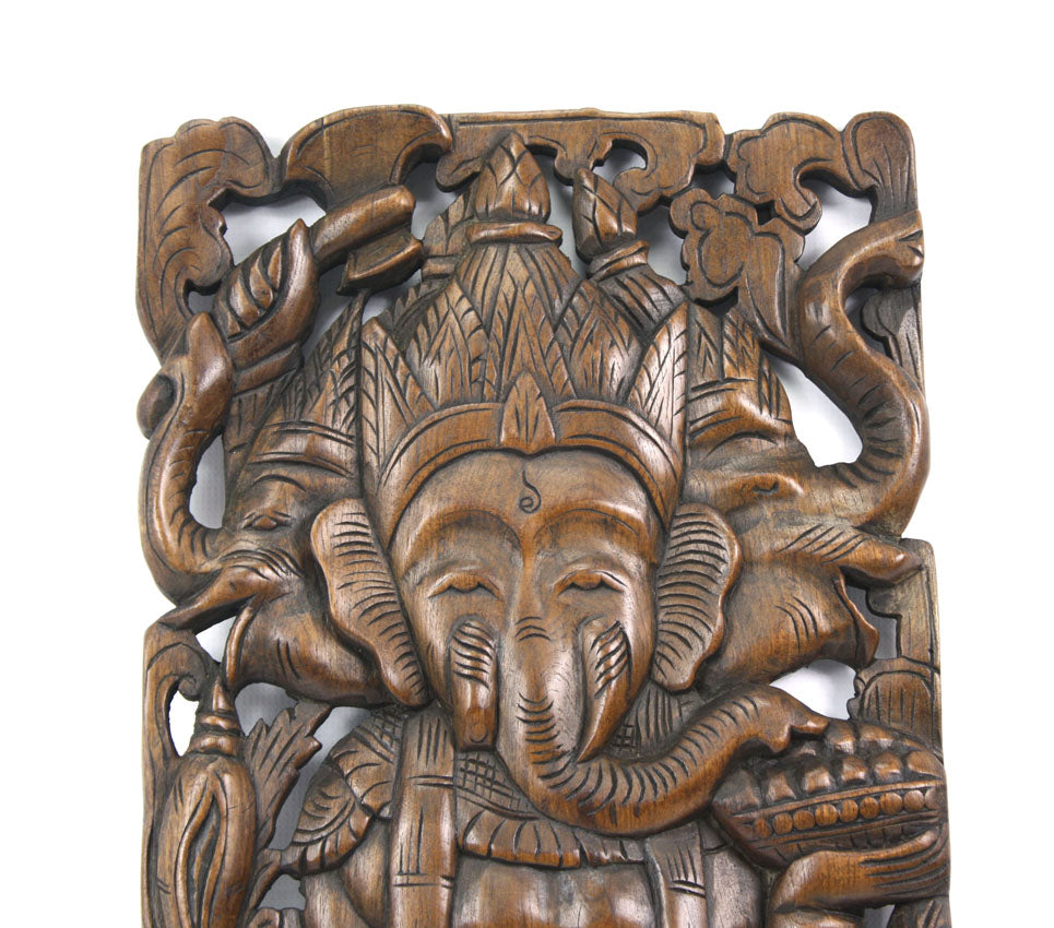 Carved teak wall panels, Ganesh design, 90cm x 35cm, GN01 - farangshop-co