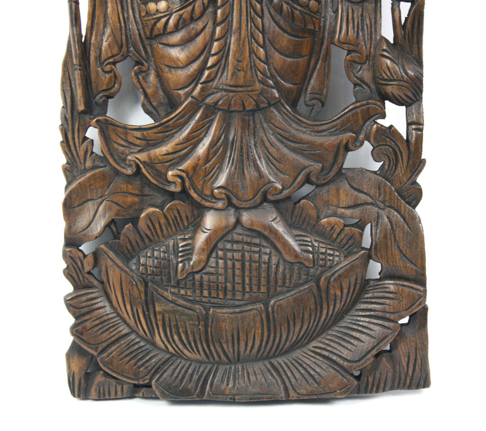 Carved teak wall panels, three headed Ganesh design, 90cm x 35cm, GN02 - farangshop-co