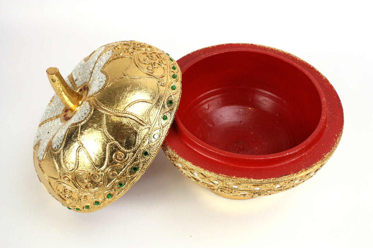 Gold leaf Lanna pumpkin box - 3 sizes, Thai craft - farangshop-co