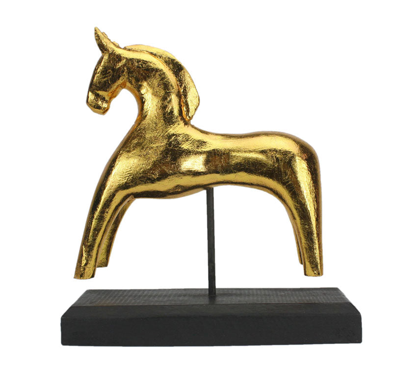 Carved horse on stand with real gold leaf decoration - farangshop-co
