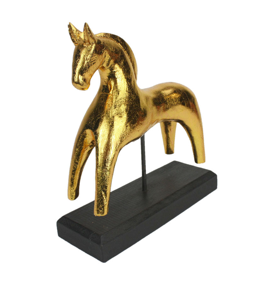 Carved horse on stand with real gold leaf decoration - farangshop-co