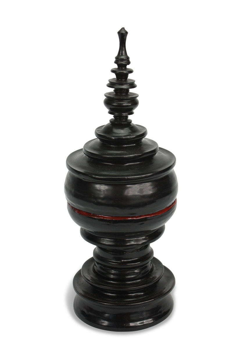 Burmese lacquerware offering vessel, known as hsun ok or soon-oke, black, 27cm high - farangshop-co