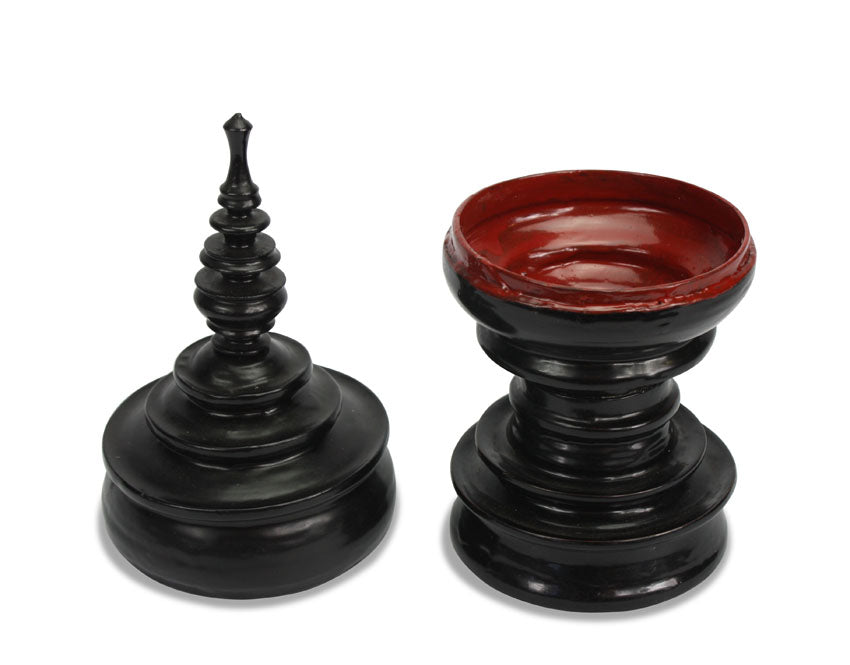 Burmese lacquerware offering vessel, known as hsun ok or soon-oke, black, 27cm high - farangshop-co