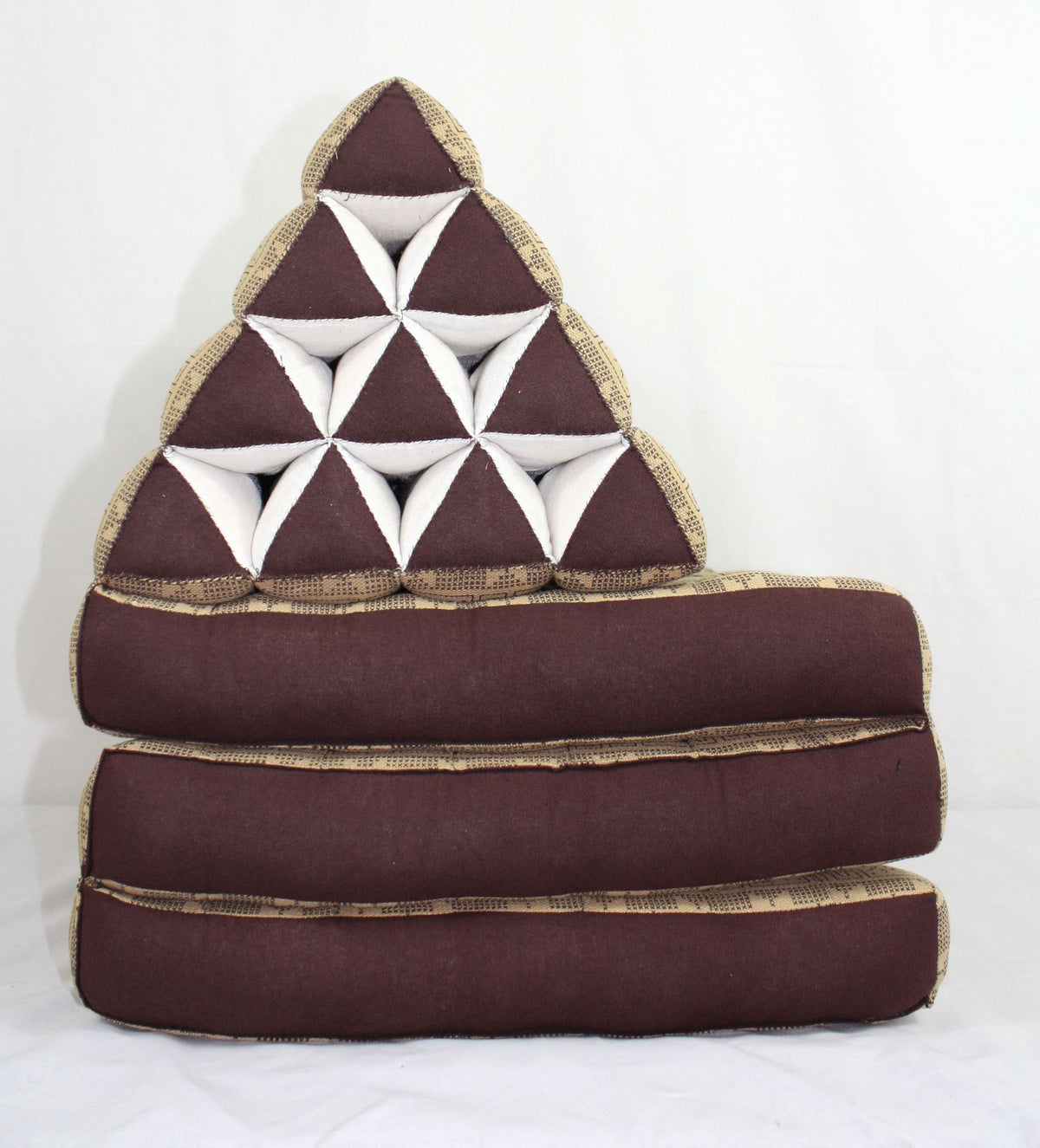 Earth pattern brown cream three-fold Thai cushion - farangshop-co