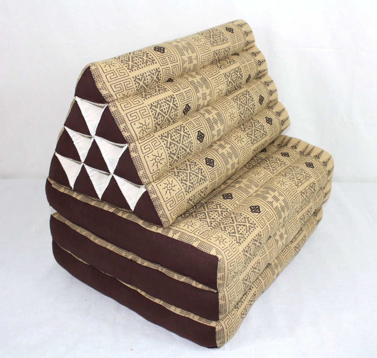 Earth pattern brown cream three-fold Thai cushion - farangshop-co