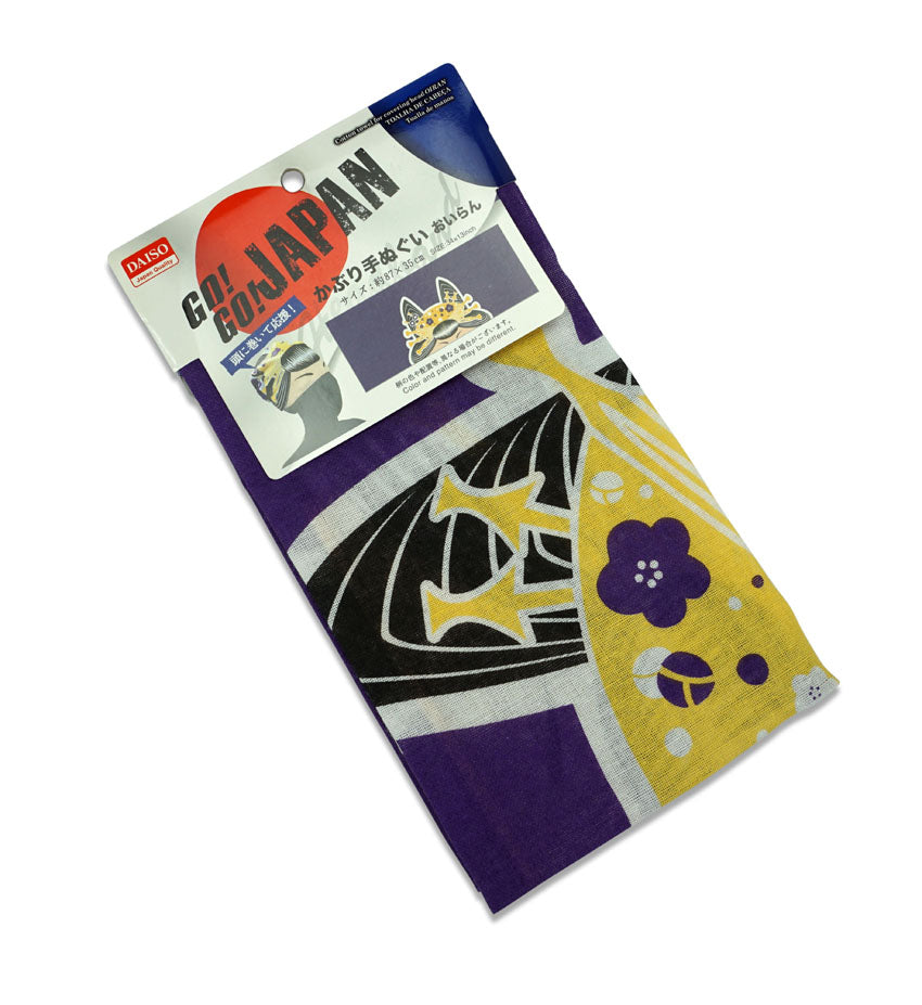 Japanese Head Covering Cloth, Oiran Style, 87cm x 35cm Bandana Style Cotton Hand Towel - farangshop-co