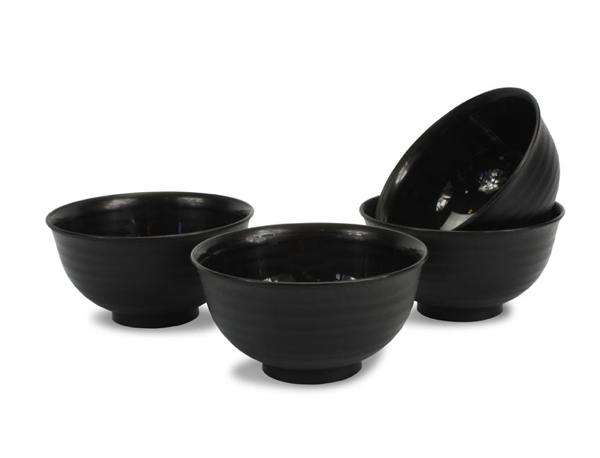 Japanese Lacquer Food Bowl, Noodle Bowl, Ridged Black exterior - farangshop-co