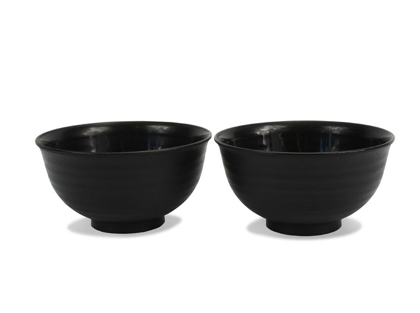 Japanese Lacquer Food Bowl, Noodle Bowl, Ridged Black exterior - farangshop-co