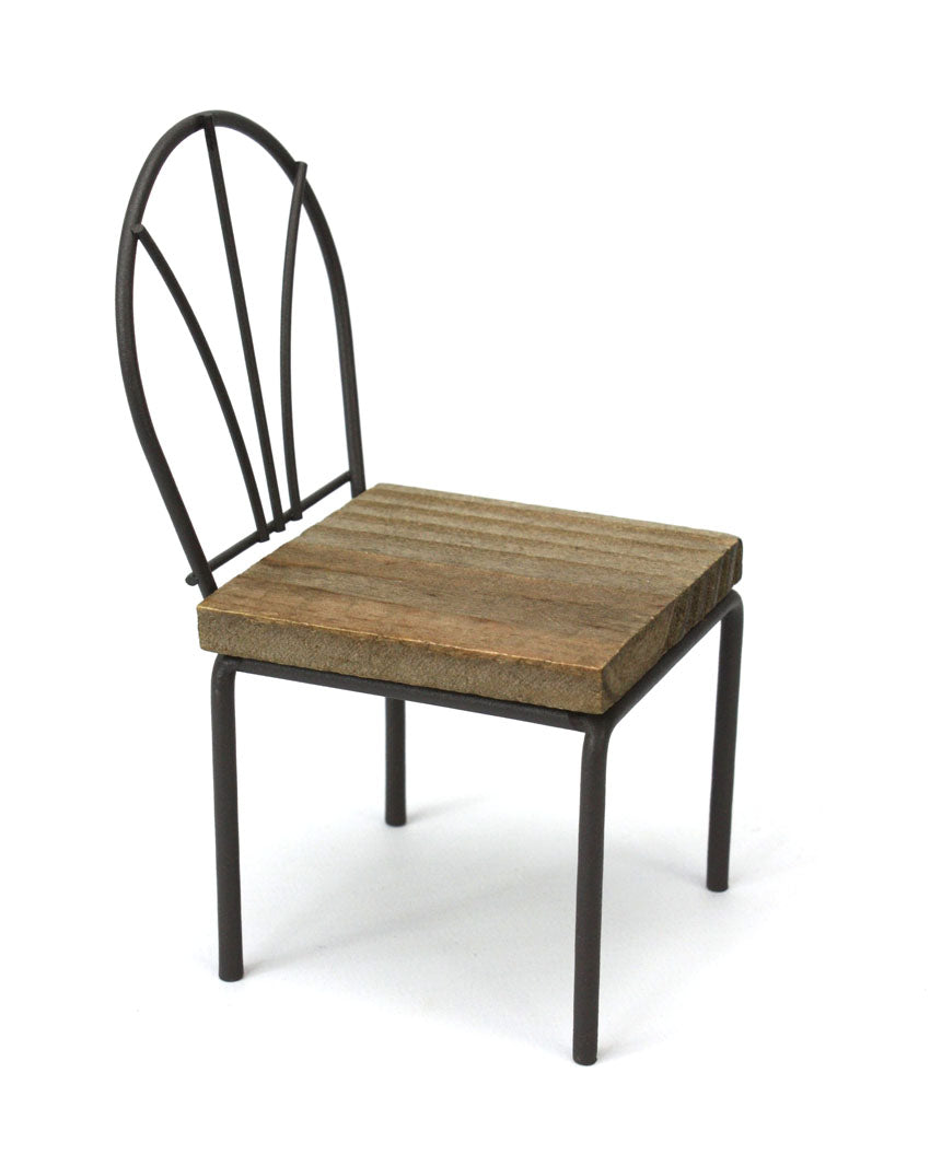 Small Iron and Wood Chair for display purposes 14cm 16cm high