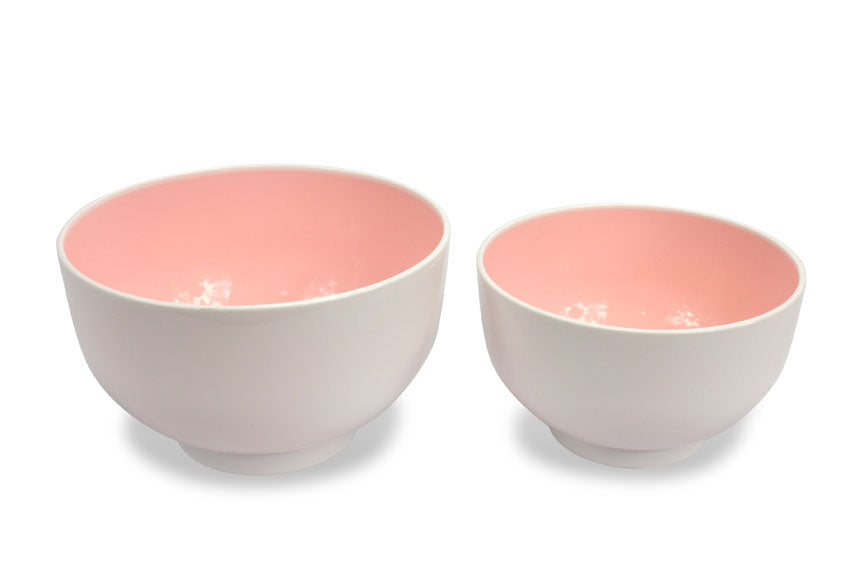Japanese Food Bowl, Noodle Bowl, White with Rose Pink Interior, 13.6cm - farangshop-co
