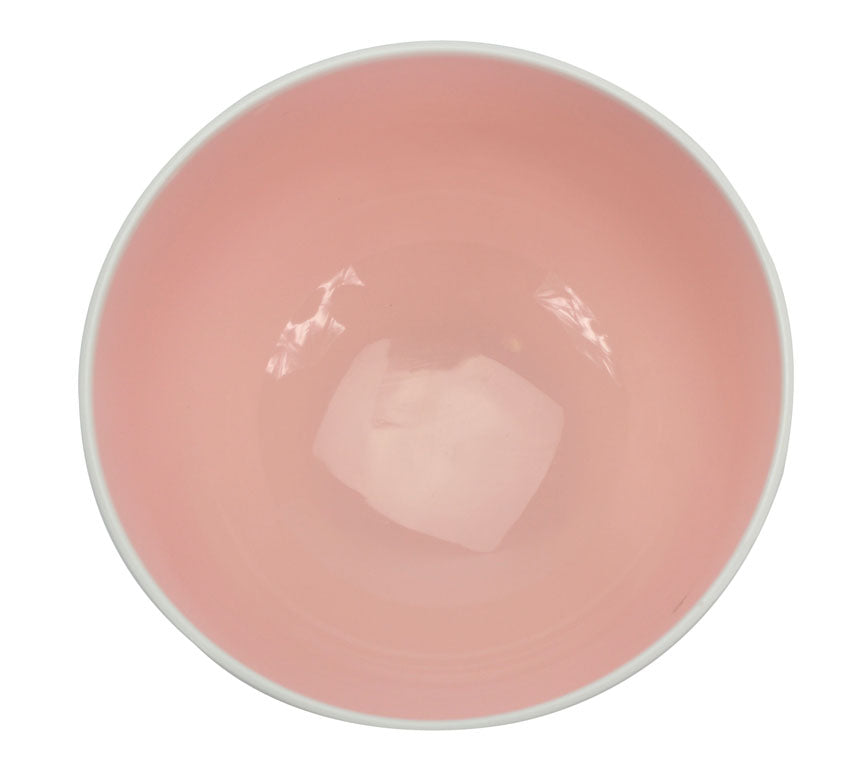 Japanese Food Bowl, Noodle Bowl, White with Rose Pink Interior, 13.6cm - farangshop-co