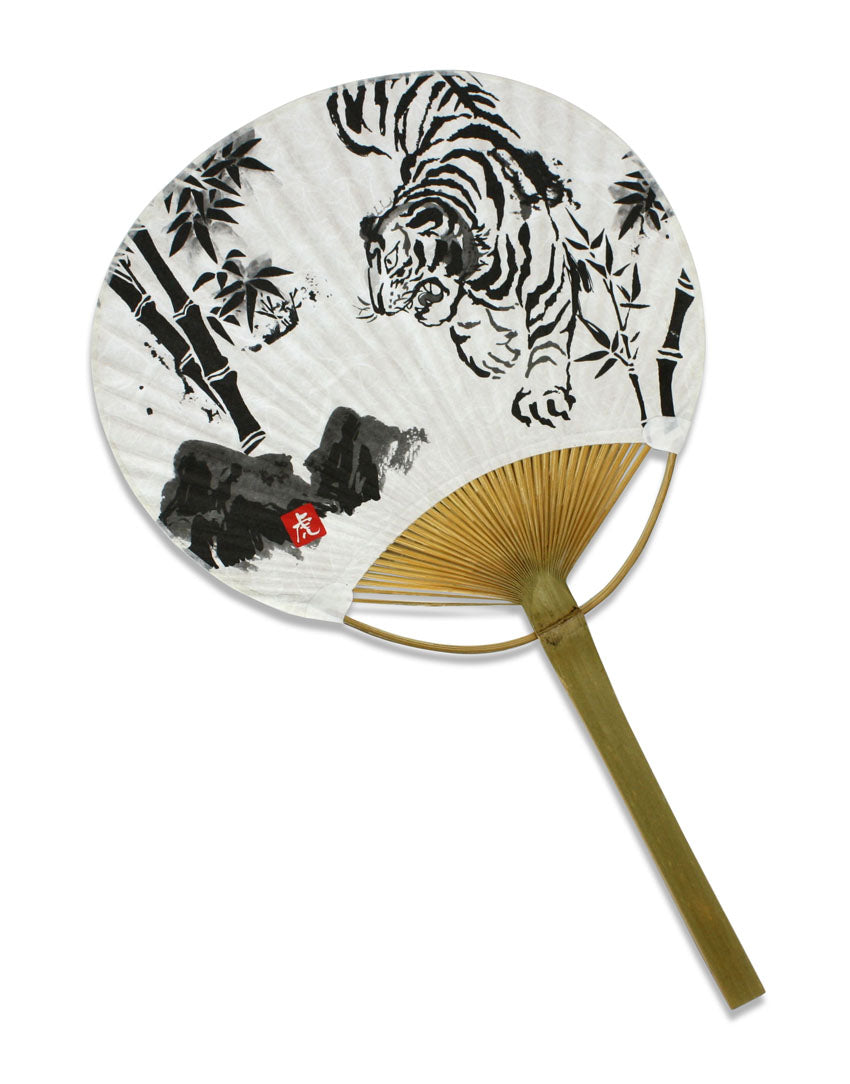 Decorative Japanese Paper Fan - Ink Painting of a Tiger - farangshop-co