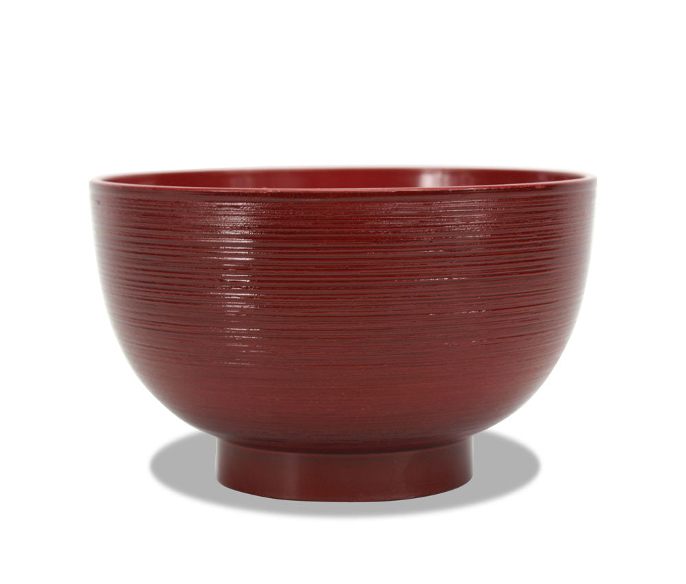 Japanese Lacquer Rice Bowl, Red Bamboo Design, 11.2cm - farangshop-co