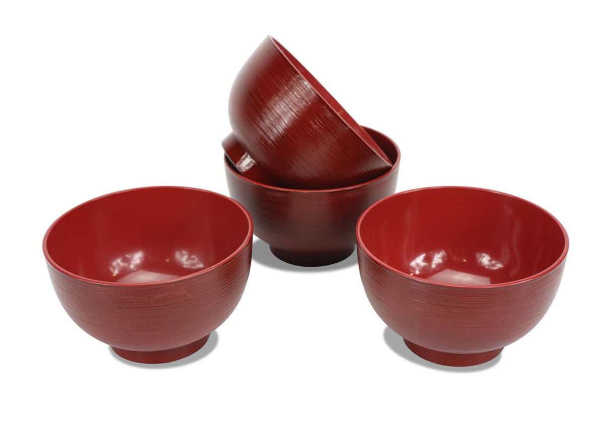 Japanese Lacquer Rice Bowl, Red Bamboo Design, 11.2cm - farangshop-co