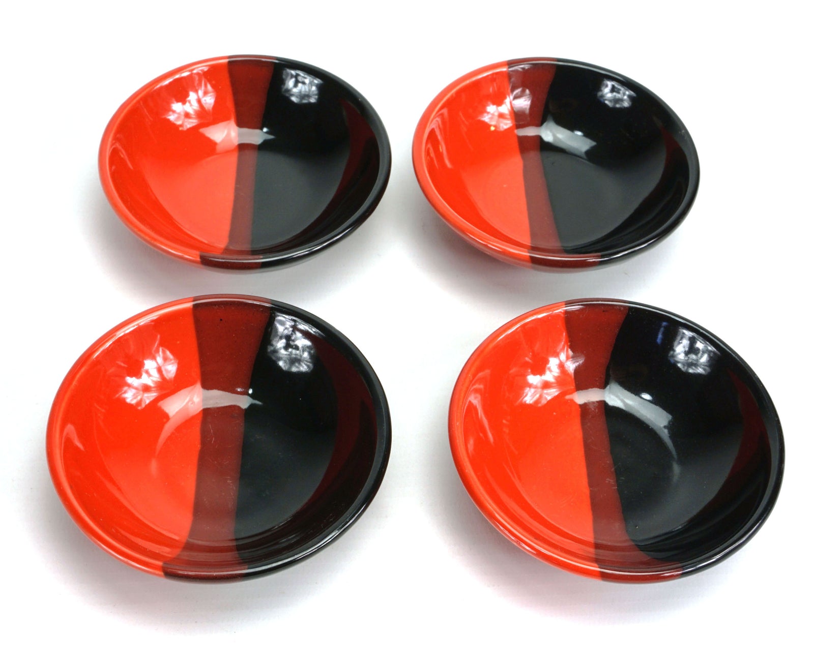 Japanese style Sushi Sashimi Soy Sauce Dipping Tray, Condiment Dish, Gloss dipped red glaze, Set of 4. - farangshop-co