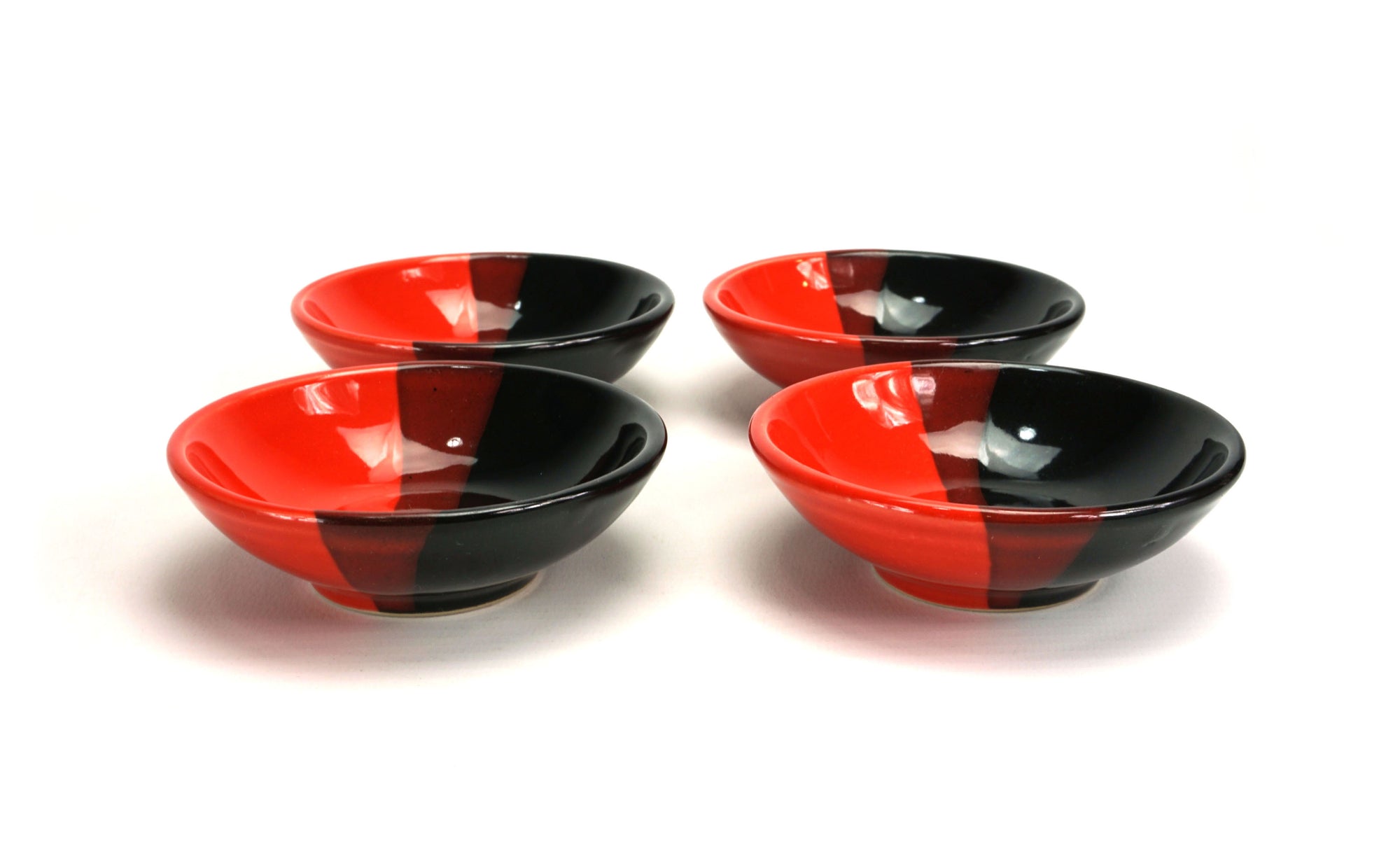 Japanese style Sushi Sashimi Soy Sauce Dipping Tray, Condiment Dish, Gloss dipped red glaze, Set of 4. - farangshop-co