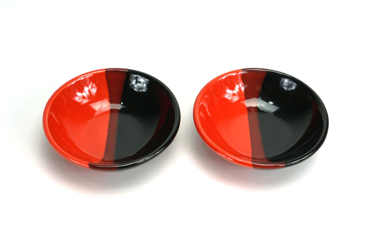 Japanese style Sushi Sashimi Soy Sauce Dipping Tray, Condiment Dish, Gloss dipped red glaze, Set of 4. - farangshop-co