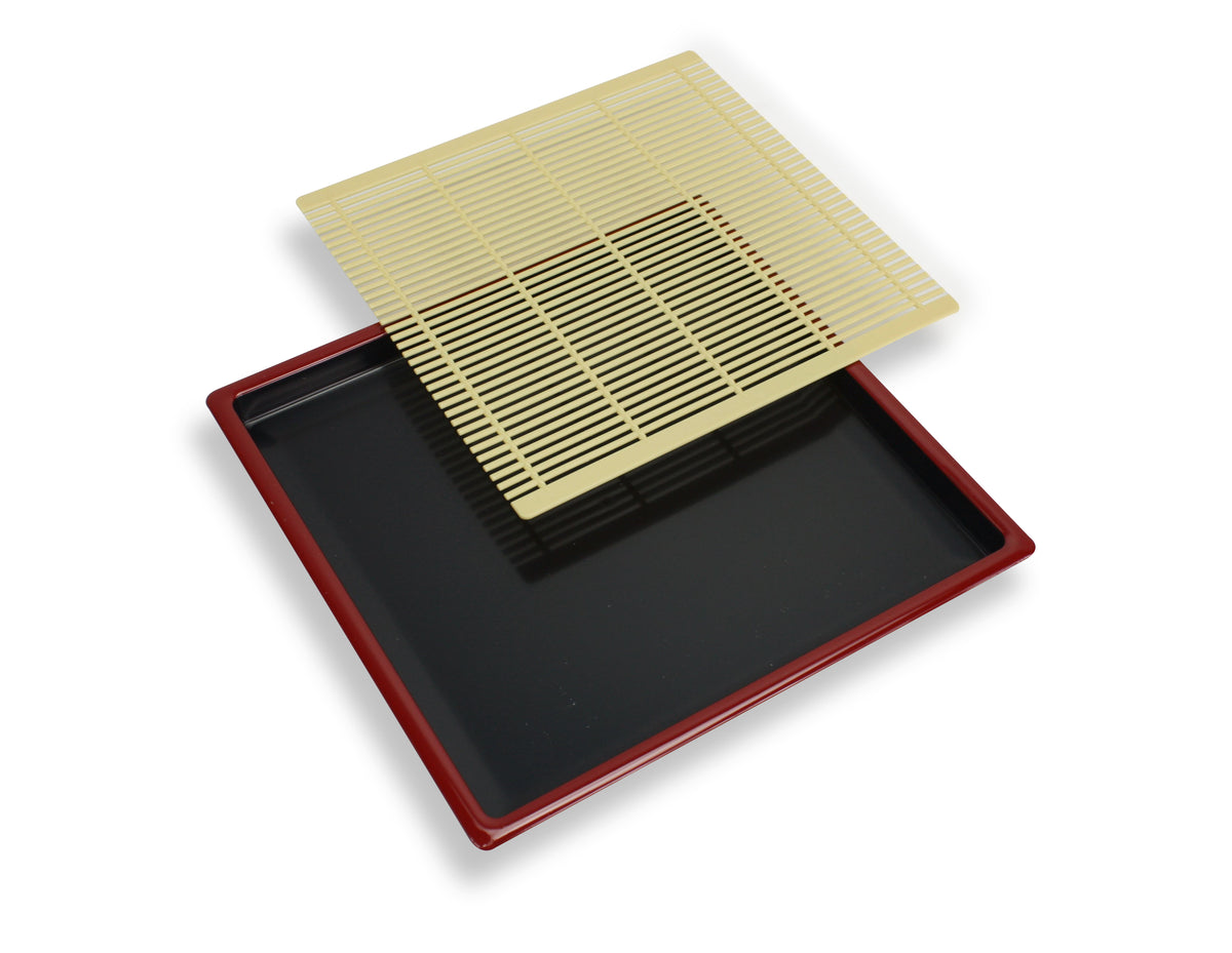 Japanese Lacquer Buckwheat Soba Noodle Tray, 19.5cm. Red edges. - farangshop-co