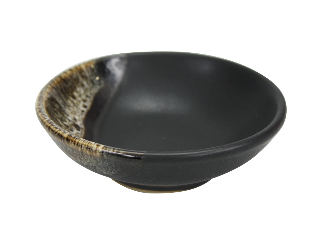 Japanese style Sushi Sashimi Soy Sauce Dipping Tray, Condiment Dish, Grey with dipped brown glaze, Set of 4 - farangshop-co