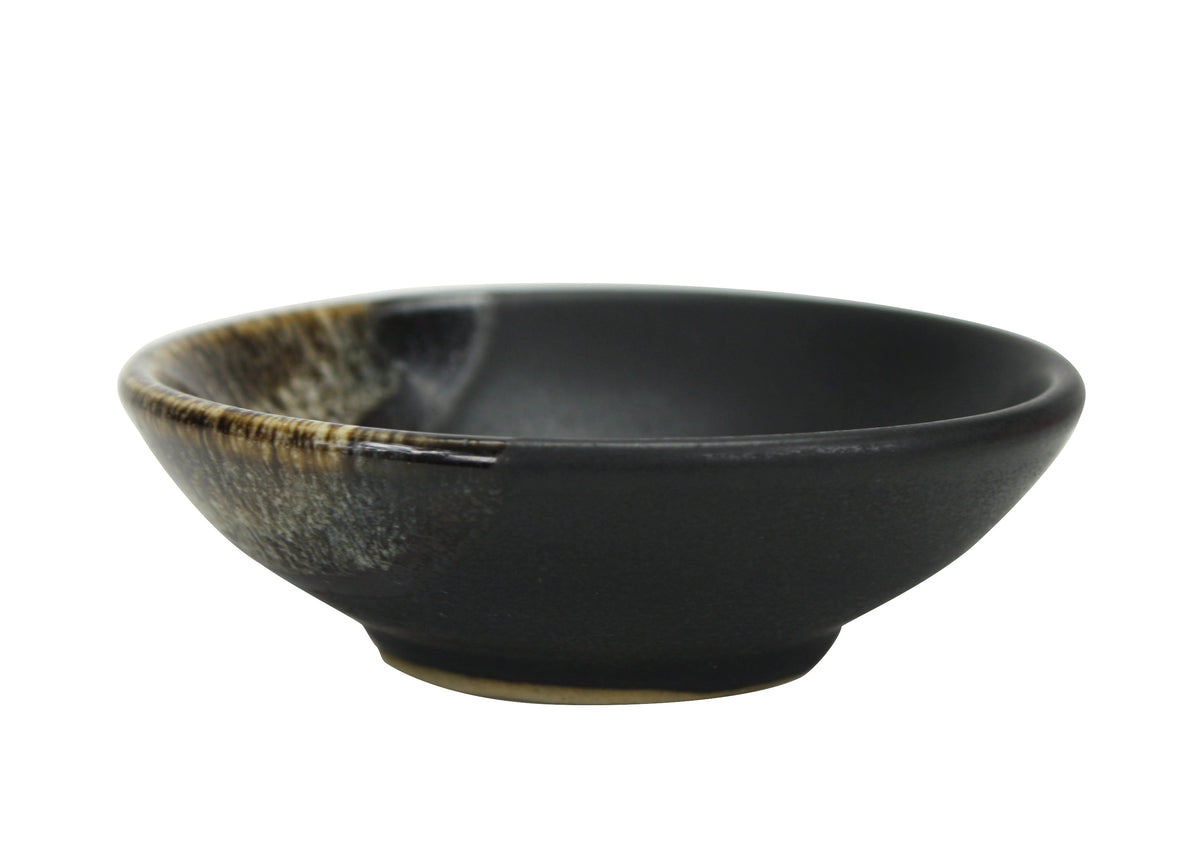 Japanese style Sushi Sashimi Soy Sauce Dipping Tray, Condiment Dish, Grey with dipped brown glaze, Set of 4 - farangshop-co