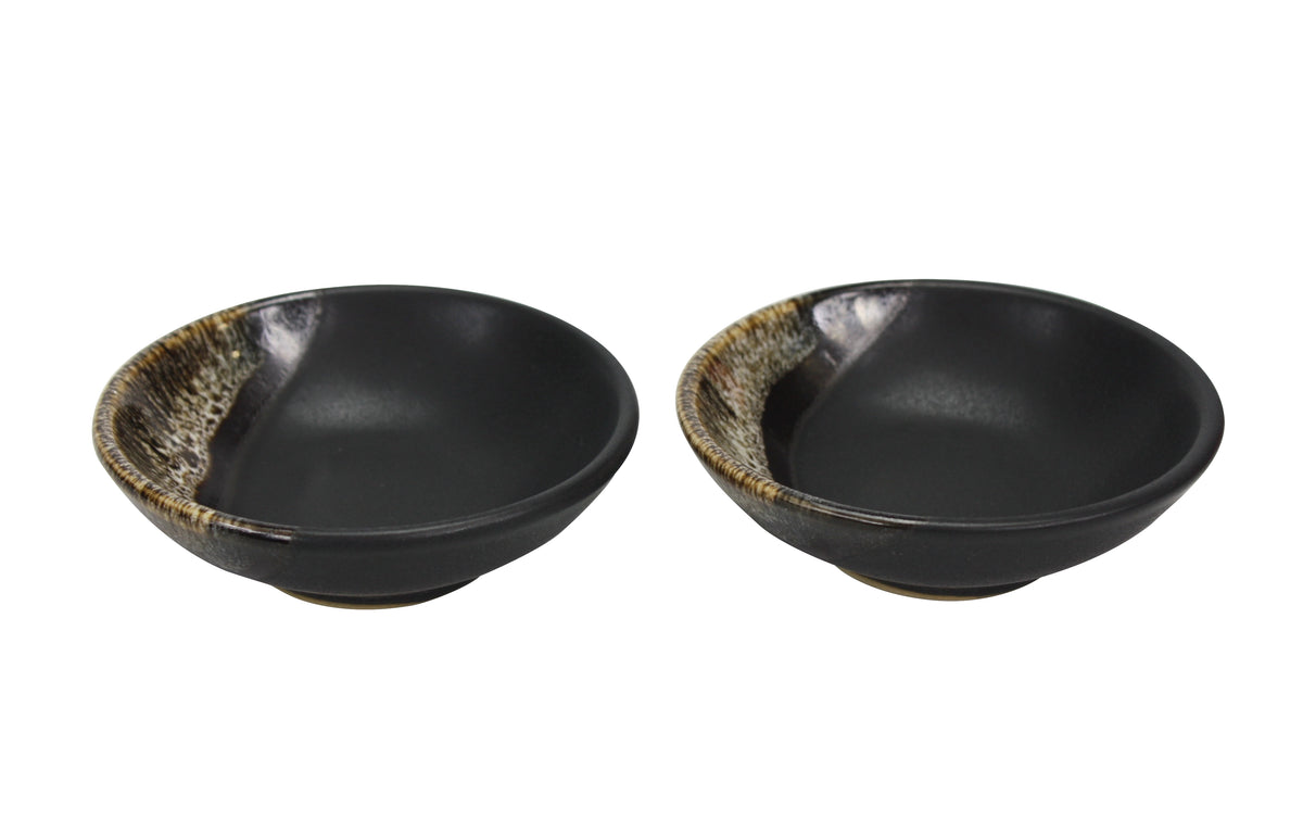 Japanese style Sushi Sashimi Soy Sauce Dipping Tray, Condiment Dish, Grey with dipped brown glaze, Set of 4 - farangshop-co